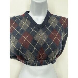 VTG Brooks Brothers Navy Merino Wool Vest Women's S Argyle Sweater Golf Academia